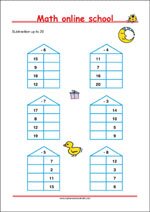 Simple Subtraction up to 20 - Math Worksheets 1st Grade