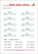 Simple Subtraction up to 20 - Math Worksheets 1st Grade