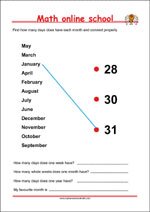 Math worksheets 1st Grade - Time units, Compare Lenghts, Compare Weights