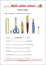 Math worksheets 1st Grade - Time units, Compare Lenghts, Compare Weights