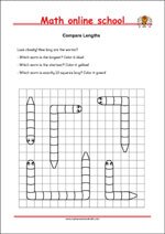 Math worksheets 1st Grade - Time units, Compare Lenghts, Compare Weights