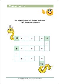 Number Snake Puzzle - Printable Worksheet