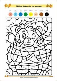 Free Printable Autumn Worksheets for Children Autumn-Themed Color by numbers Worksheet for Kids as PDF